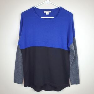 Coldwater Creek Size S Blue Black Gray Colorblock Wool Blend Lightweight Sweater